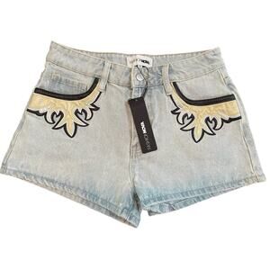 NWT Fashion Nova Dixie Patch Denim Jean Shorts Light Wash Rocker Punk - size 7